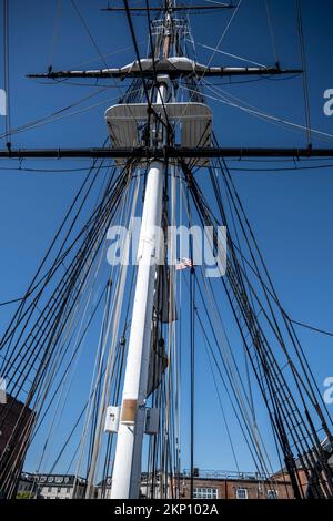 Montante anteriore sulla nave a vela USS Constitution Foto Stock