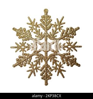 Ornamento dorato fiocco di neve glitterato per la decorazione dell'albero di Natale con percorso di ritaglio Foto Stock