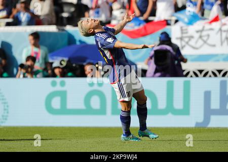 Al Rayyan, Qatar. 27th Nov 2022. Takuma Asano (JPN) Calcio/Calcio : Coppa del mondo FIFA 2022 fase di gruppo incontro di gruppo e tra Giappone 0-1 Costa Rica allo stadio Ahmad Bin Ali di al Rayyan, Qatar . Credit: Mutsu Kawamori/AFLO/Alamy Live News Foto Stock