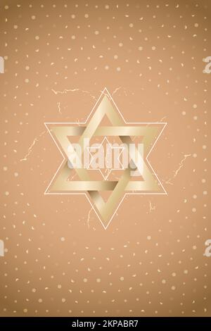Carta Hanukkah neutra fatta da stelle bianche e dorate di David incorniciate da neve traslucida - ogni elemento è utilizzabile separatamente Foto Stock