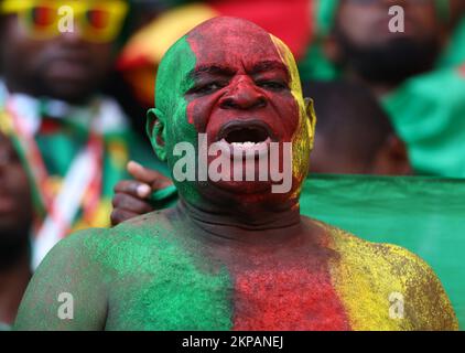 Al Wukair, Qatar. 28th Nov 2022. Tifoso del Camerun durante la partita di Coppa del mondo FIFA 2022 allo stadio al Janoub, al Wukair. Il credito per le immagini dovrebbe essere: David Klein/Sportimage Credit: Sportimage/Alamy Live News/Alamy Live News Foto Stock