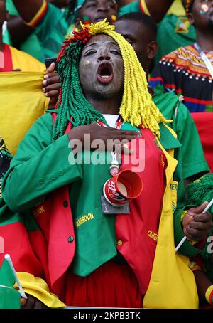 Al Wukair, Qatar. 28th Nov 2022. Tifosi del Camerun durante la partita di Coppa del mondo FIFA 2022 allo stadio al Janoub, al Wukair. Il credito per le immagini dovrebbe essere: David Klein/Sportimage Credit: Sportimage/Alamy Live News/Alamy Live News Foto Stock