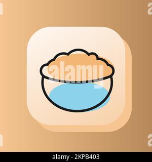 3d pulsante quadrato farina d'avena su icona contorno. Illustrazione del vettore del segno di simbolo piatto isolato su sfondo giallo. Concetto di nutrizione sana Illustrazione Vettoriale