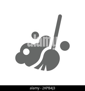 Icona del vettore di pulizia della scopa e della nube di polvere. Simbolo di riempimento della spolveratura del bastone. Illustrazione Vettoriale