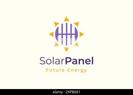 Logo energia pannello solare di forma semplice e moderna per azienda di produzione e installazione di energia elettrica. Illustrazione Vettoriale
