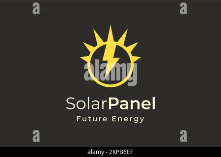 Logo energia pannello solare di forma semplice e moderna per azienda di produzione e installazione di energia elettrica. Illustrazione Vettoriale