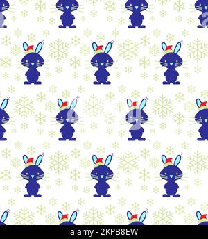 Coniglio nero e fiocchi di neve, Capodanno cinese, motivo senza cuciture Illustrazione Vettoriale