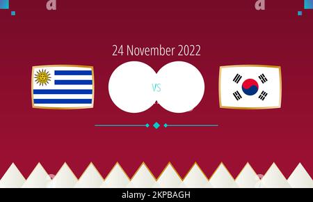 Partita di calcio Uruguay vs Corea del Sud, competizione internazionale di calcio 2022. Icona Versus. Illustrazione Vettoriale