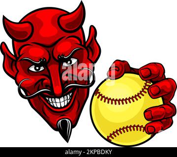 Devil Softball Sports Team Mascot Illustrazione Vettoriale