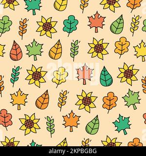 cute colorful mano-disegnato foglie di autunno doodles ripetizione modello di design Illustrazione Vettoriale