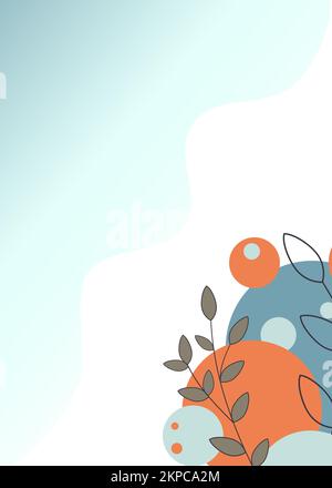 Disegno vettoriale astratto geometrico e botanico su sfondo a gradiente bianco-blu per stampa, copertina, banner, volantino. Moderno stile minimalista. Illustrazione Vettoriale