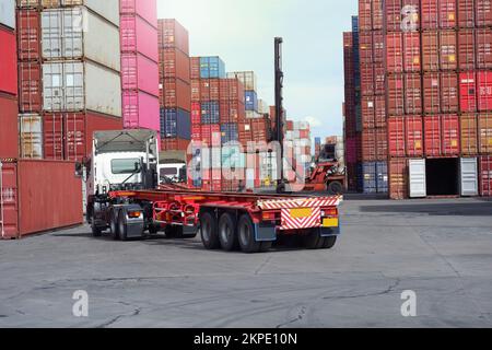 Carrelli elevatori per container e carrelli nel cortile container Foto Stock