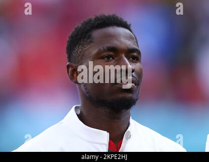 Al Wukair, Qatar. 28th Nov 2022. Martin Hongla del Camerun durante la partita di Coppa del mondo FIFA 2022 allo Stadio al Janoub, al Wukair. Il credito per le immagini dovrebbe essere: David Klein/Sportimage Credit: Sportimage/Alamy Live News Foto Stock