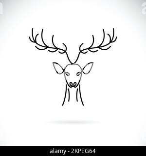 Vettore di disegno testa di cervo su sfondo bianco. Animali selvatici. loghi o icone dei cervi. Illustrazione vettoriale a strati facilmente modificabile. Illustrazione Vettoriale