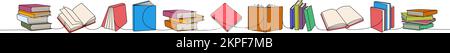 Libri disegno continuo a una linea colorata. Libreria, libreria continua una riga di illustrazione colorata. Illustrazione lineare vettoriale minimalista. Illustrazione Vettoriale