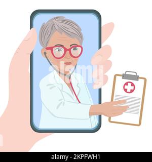 MEDICO CURANTE IN LINEA MALATTIA di coronavirus globale Pandemic persone problema Internet Donna medico clip Art Vector Illustration Set for Print Illustrazione Vettoriale