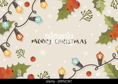 Sfondo di natale disegnato a mano con lanterne carta da parati di Natale Illustrazione Vettoriale