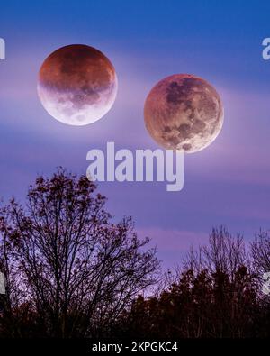 2022 Lunar Eclipse - metà e totalità completa Foto Stock