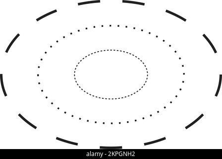 Simbolo a forma di ellisse tracciante, elemento a linea tratteggiata tratteggiato per prescolare, asilo nido e bambini Montessori prescrivere, disegnare e tagliare pr Illustrazione Vettoriale
