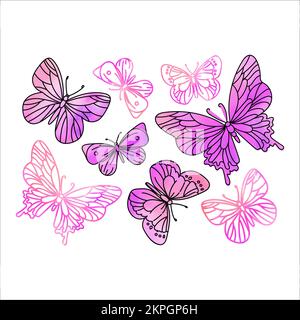 FARFALLE ROSA acquerello Insect Summer Tropical clip Art Vector Illustration Set for Print Illustrazione Vettoriale