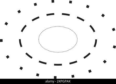 Simbolo a forma di ellisse tracciante, elemento a linea tratteggiata tratteggiato per prescolare, asilo nido e bambini Montessori prescrivere, disegnare e tagliare pr Illustrazione Vettoriale