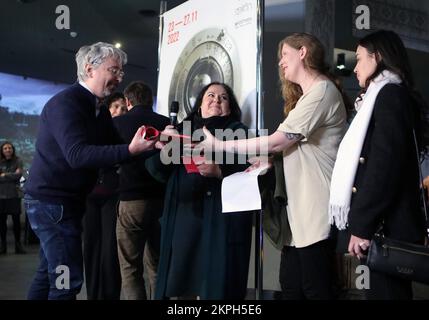 KIEV, UCRAINA - 23 NOVEMBRE 2022 - Ministro della Cultura e della Politica dell'informazione dell'Ucraina Oleksandr Tkachenko, direttore generale del National Foto Stock