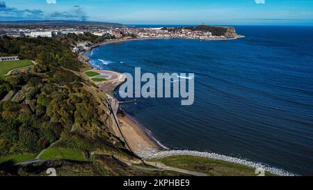 Vista aerea di Scarborough Sea Front, North Yorkshire Foto Stock