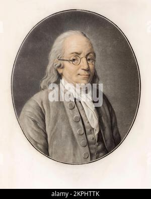 Benjamin Franklin, 1706 - 1790. Statista americano e Padre fondatore. Dopo una stampa di Pierre Michel Alix dal dipinto di Louis Michel van Loo. Foto Stock