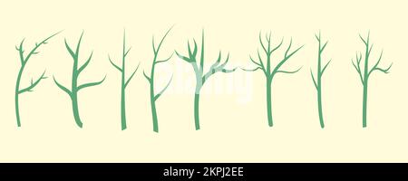 Il vettore di alberi verdi di varia forma su una superficie beige Illustrazione Vettoriale