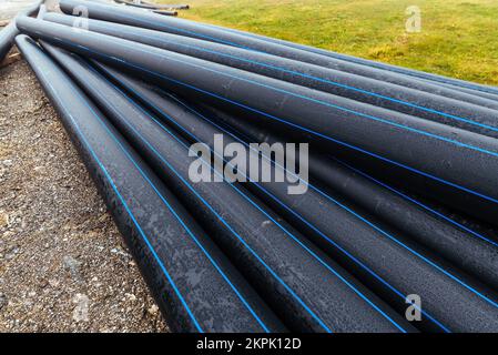 Costruzione di strade e tubi per acque piovane per fognature sanitarie, focalizzazione selettiva Foto Stock