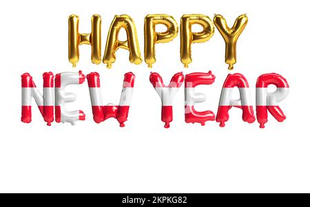 3D illustrazione di felice anno nuovo lettere palloncini con la bandiera danese colore isolato su sfondo bianco Foto Stock