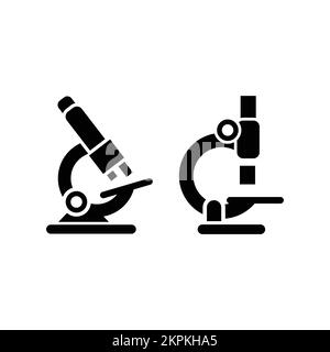 Microscopio monoculare semplice vettore Icon Set. Logo del simbolo del laboratorio di analisi. Illustrazione Vettoriale