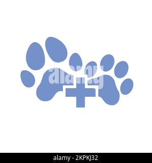 Clinica veterinaria logo icona cane e gatto zampa medico cross vettore illustrazione. Illustrazione Vettoriale