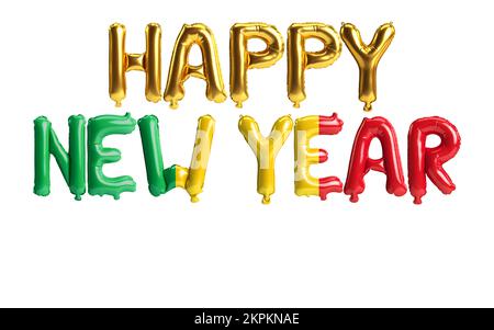 3D illustrazione di felice anno nuovo lettera palloncini con il colore della bandiera Mali isolato su sfondo bianco Foto Stock