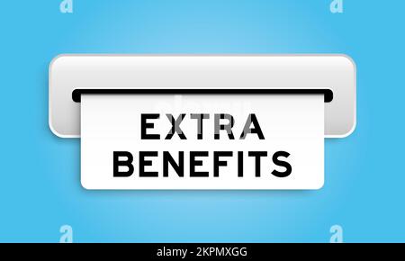 Banner coupon bianco con parole extra vantaggi da macchina su sfondo di colore blu Illustrazione Vettoriale