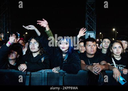 Bogota, Colombia. 27th Nov 2022. I fan potranno godersi il ritorno del festival musicale "Rock al Parque", il più grande festival rock dell'america latina e il terzo festival rock più grande del mondo, a Bogotà, Colombia, il 27 novembre 2022. (Foto di Sebastian Barros/NurPhoto)0 Credit: NurPhoto/Alamy Live News Foto Stock