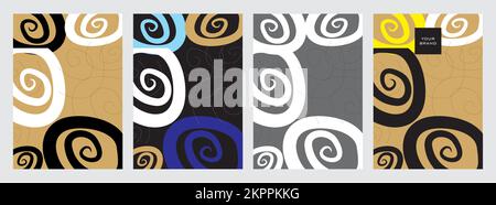 Set con cover dal design moderno e minimalista. Astratto creativo con linee curve sullo sfondo. Collezione Premium Vector di lusso Illustrazione Vettoriale