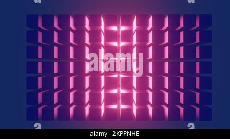 3D rendering: Synthwave vaporwave retro cyberpunk stile brillante sfondo a cubo retroilluminato rosa. Widescreen 4K:9 Foto Stock