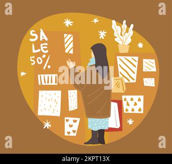 Vendita e sconti in negozi e negozi, vacanze Illustrazione Vettoriale