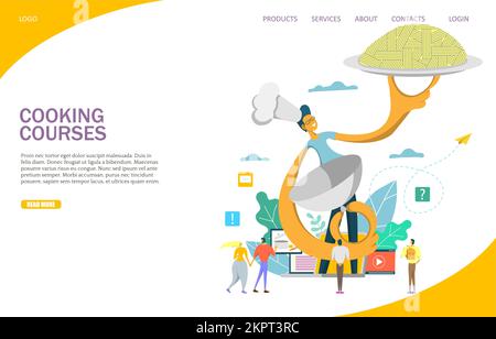 Corsi di cucina modello vettoriale sito web, pagina web e landing page design per lo sviluppo di siti web e mobile. Lezioni di cucina on-line o lezioni c Illustrazione Vettoriale