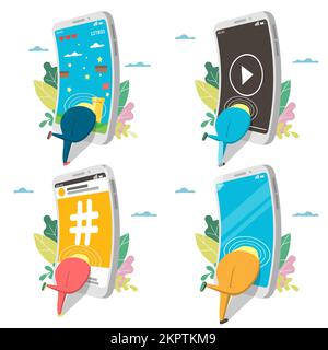 Set di icone aggiuntive per smartphone, illustrazione con isolamento vettoriale Illustrazione Vettoriale