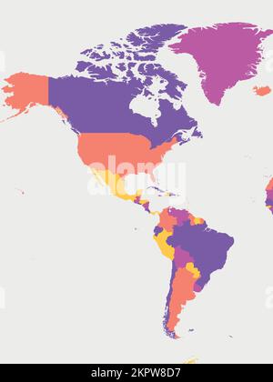 Mappa vuota delle Americhe. Mappa politica dettagliata del continente del Nord e del Sud America Illustrazione Vettoriale