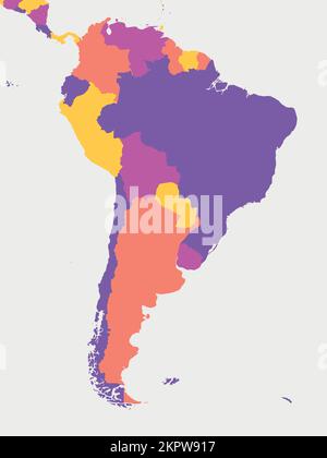 Mappa vuota del Sud America. Mappa politica dettagliata del continente sudamericano Illustrazione Vettoriale