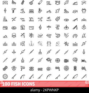 100 icone dei pesci impostate. Illustrazione di 100 icone di pesci vettore set isolato su sfondo bianco Illustrazione Vettoriale
