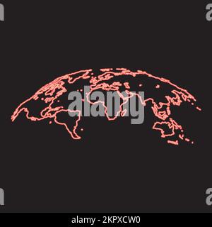 Mappa al neon del mondo 3D effetto superficie rosso colore vettore immagine immagine piatta stile luce Illustrazione Vettoriale