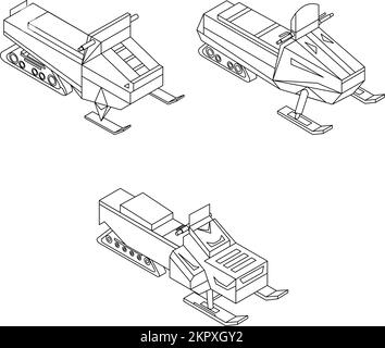 Set di icone per motoslitta. Insieme isometrico di icone vettoriali per motoslitte, contorno vettoriale su sfondo bianco Illustrazione Vettoriale