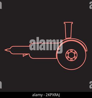 Smerigliatrice angolare per sega circolare elettrica bulgara neon con dischi colore rosso portatile immagine vettoriale immagine piatta luce Illustrazione Vettoriale