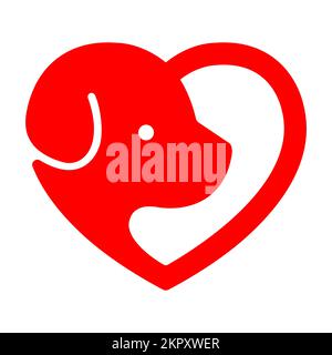 Cane cuore d'amore con illustrazione del vettore di faccia del cucciolo. Ideale per la cura degli animali domestici, logo che accetta gli animali domestici. Carino cucciolo vettore d'amore in vettore linea delineata. Illustrazione Vettoriale