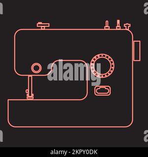 Macchina da cucire neon colore rosso vettore immagine immagine piatto stile luce Illustrazione Vettoriale