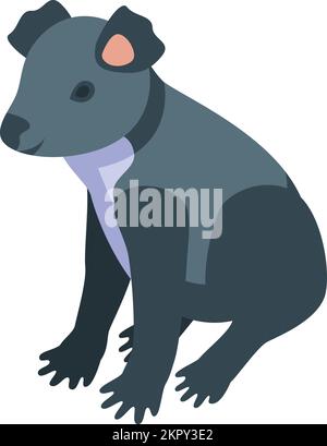 Vettore isometrico dell'icona del koala nero. Orso carino. Albero nativo Illustrazione Vettoriale